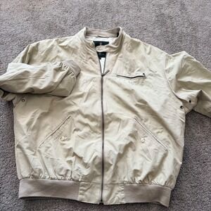 Bobby Jones Mens 100% Silk Bomber Jacket Tan Golf Full Zip Outerwear Size L